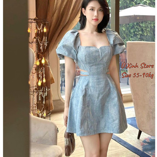 Đầm jean BIGSIZE cá tính (CÓ VIDEO MẪU MẶC) - D71 - Ú XINH STORE  (Jean Loang Xanh Nhạt)