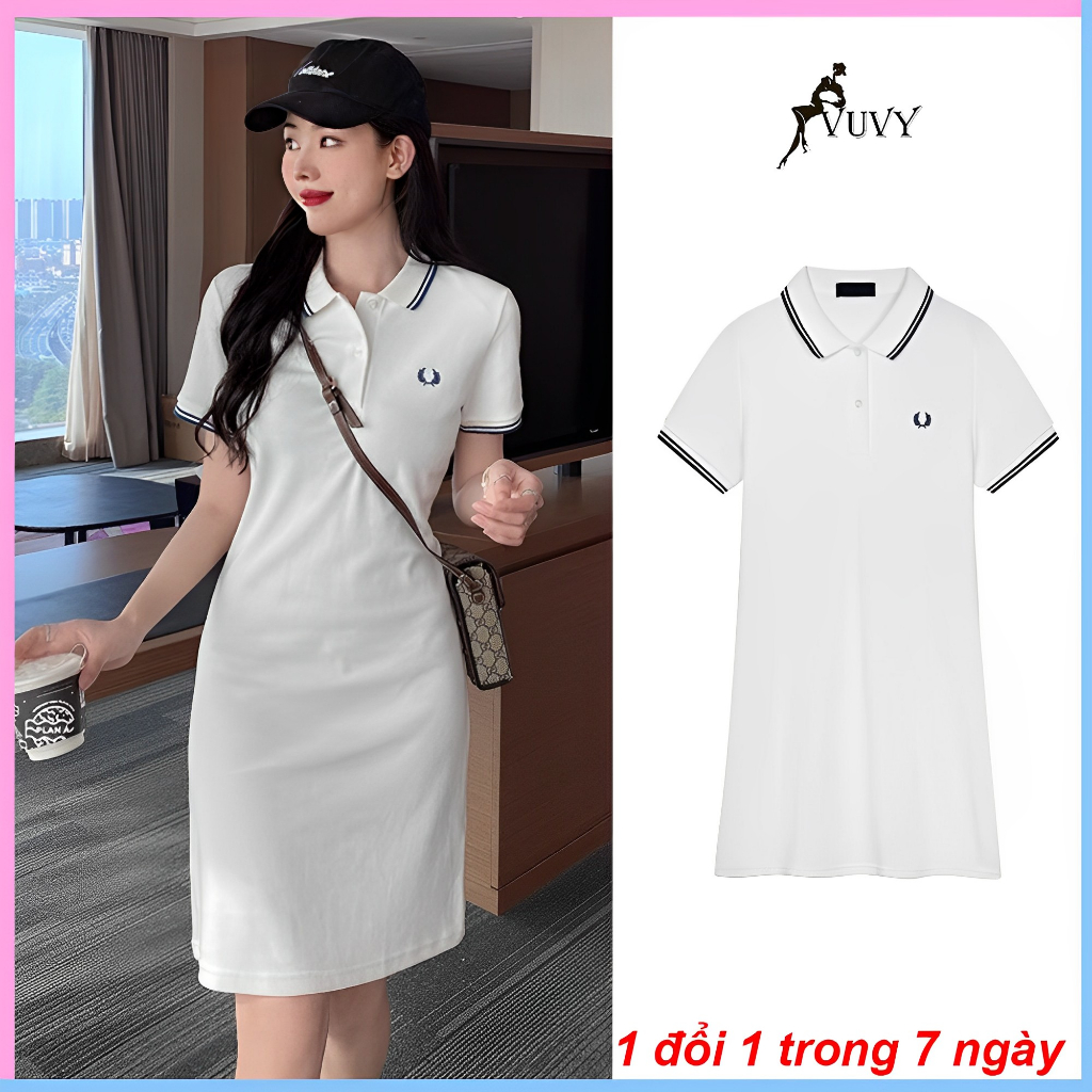 Đầm polo nữ dáng xòe tay ngắn, Váy polo nữ chất thun gân tăm VUVY tôn dáng VAY18 | BigBuy360 - bigbuy360.vn