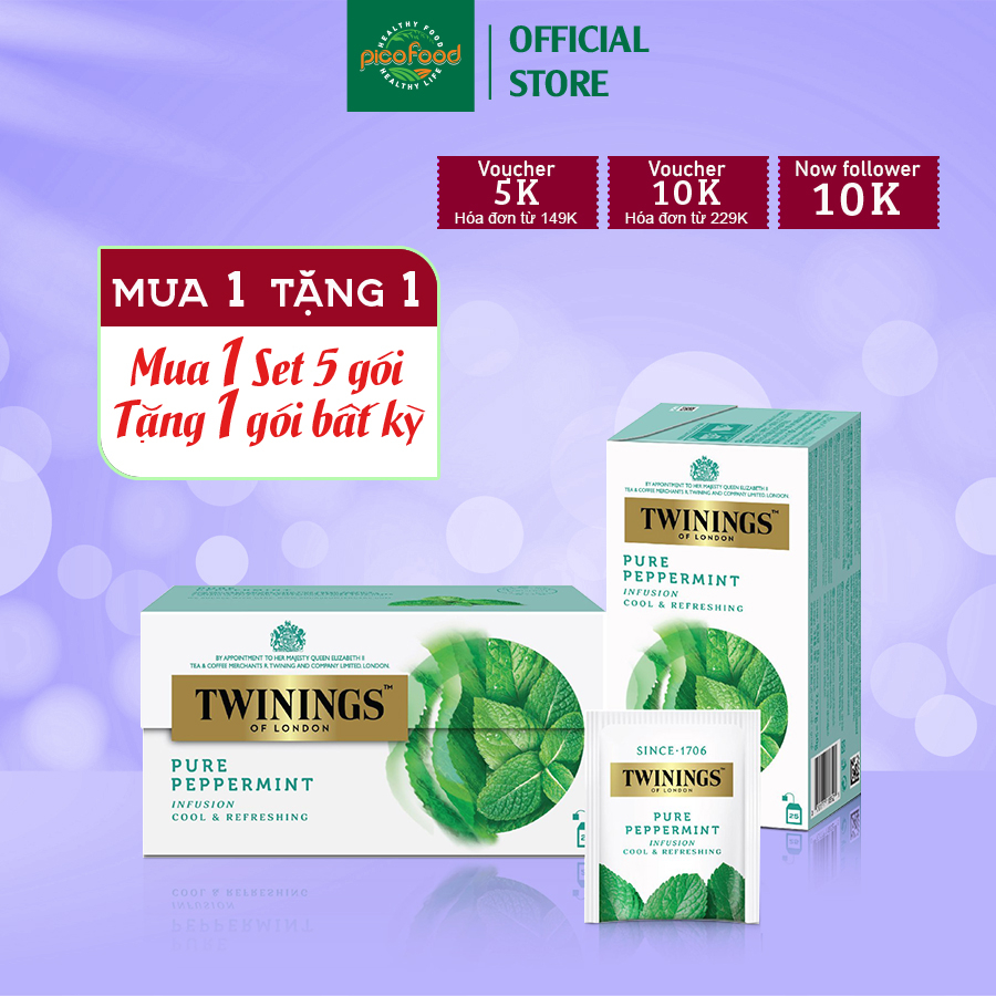 Trà túi lọc Twinings of London Pure Peppermint hộp 25 gói | trà Twinings thảo mộc bạc hà - Pico Food