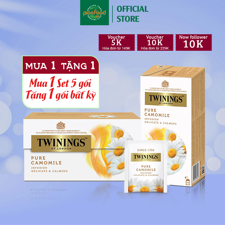 Trà túi lọc Twinings of London Pure Camomile hộp 25 gói | trà Twinings thảo mộc hoa cúc - Pico Food