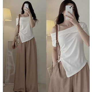 Áo Thun Tăm Nữ Lệch Vai Rút Dây Một Bên Hông, Labibi