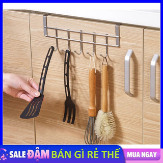 Thanh 5 móc inox treo cánh cửa tủ nhà bếp, thanh 5 moc treo đồ mini, khung inox chắc chắn gắn sau cửa tủ
