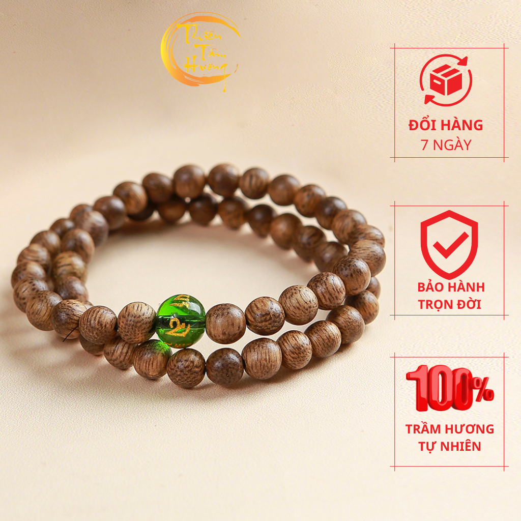 Vòng Tay Trầm Hương Tự Nhiên Cao Cấp vòng đôi mix charm Om Mani Padme Hum mang lại nhiều May Mắn - Tài Lộc