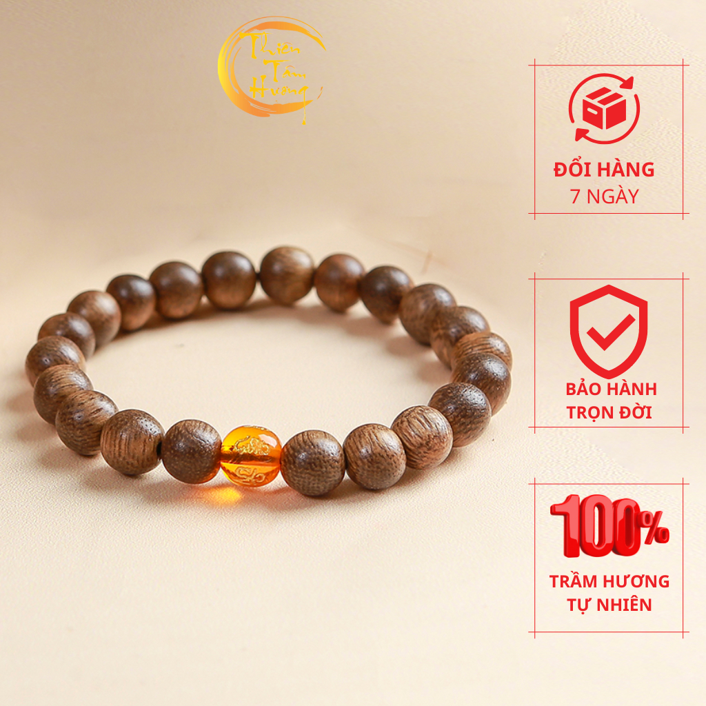Vòng Tay Trầm Hương Tròn Đơn Mix charm Om Mani Padme Hum Mang lại nhiều May Mắn, Bình An, Tài Lộc