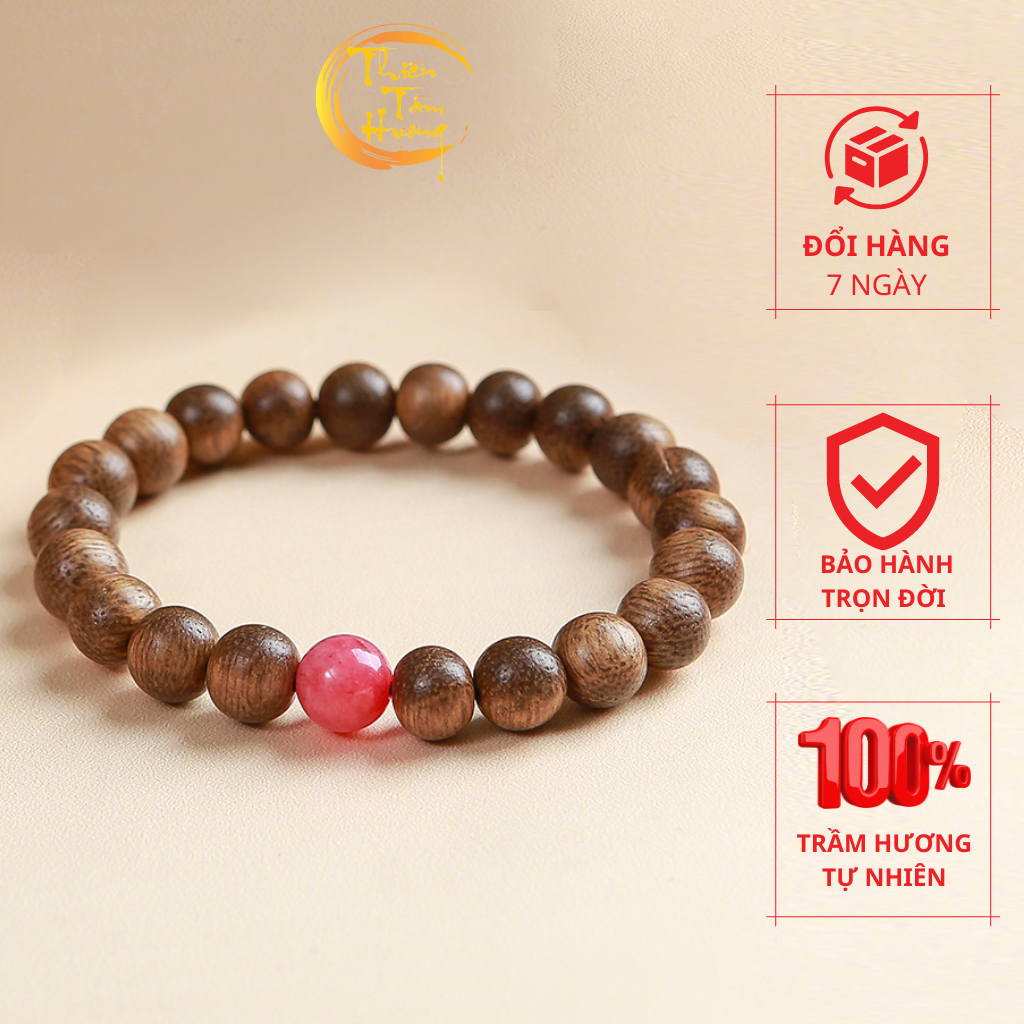 Vòng Tay Trầm Hương Tròn đơn mix đá Ngũ Mệnh mang lại Bình An- Tài Lộc, mùi hương Trầm thơm dịu nhẹ rất thư giản