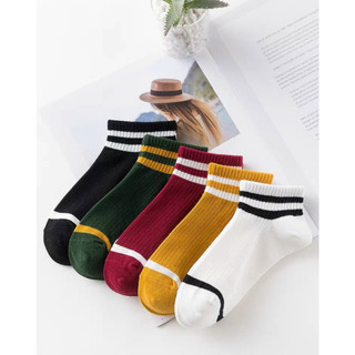 Combo 5 đôi Vớ nữ ngắn kẻ sọc nhiều màu kèm túi đựng tất thể thao giá rẻ thời trang basic bán chạy siêu hot