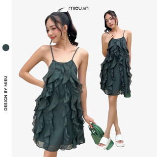 Đầm babydoll hai dây thiết kế đan dây lưng sau chất vải tơ ánh kim MIEU - KJU03
