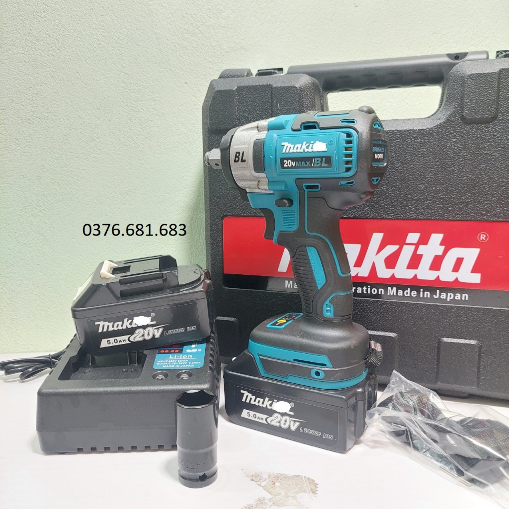 Máy Siết Bulong Makitta 20v, chân pin thông dụng, Động cơ không chổi than