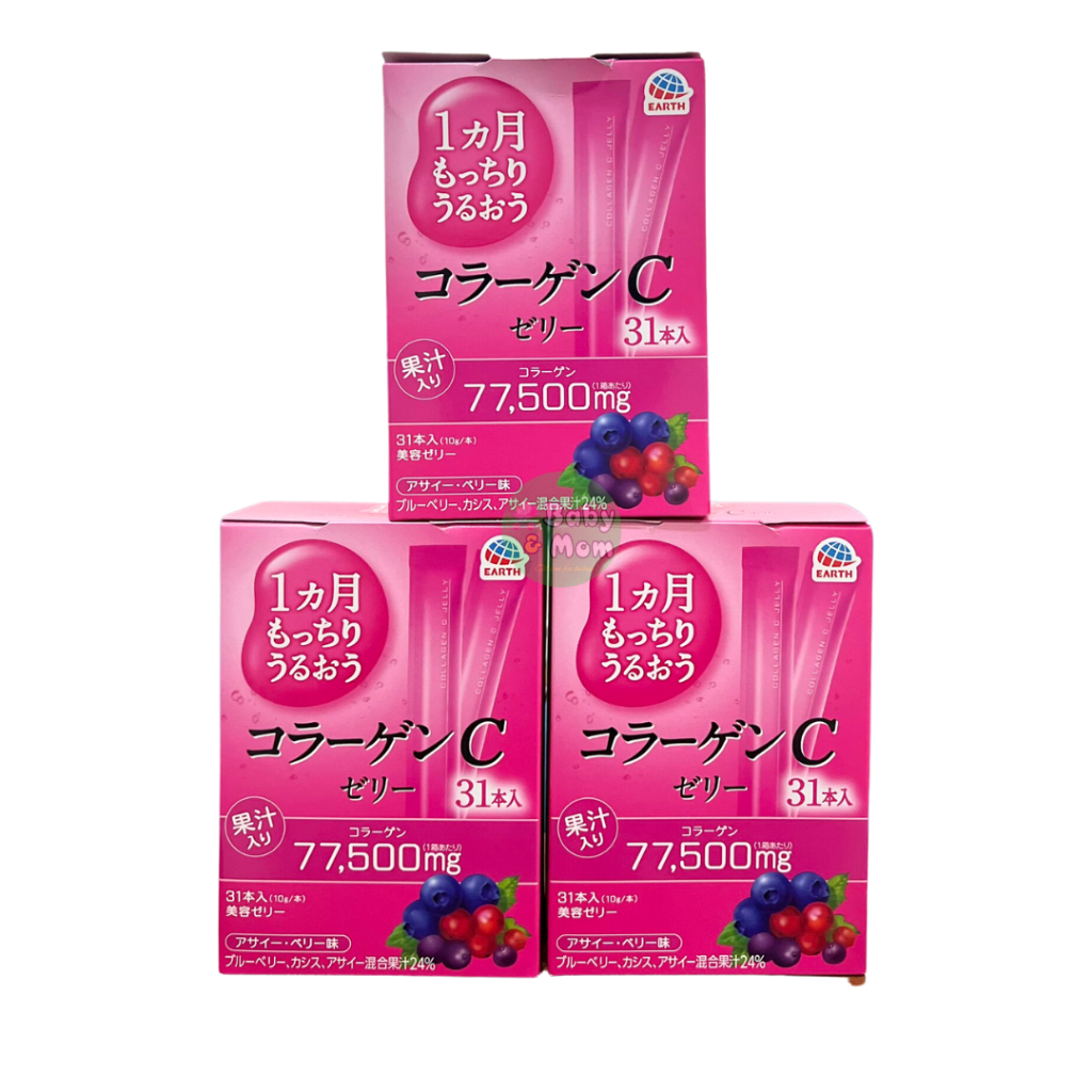 Thạch Collagen Earth Nhật Bản bổ sung Collagen và Placenta Vitamin C Jelly hương vị trái cây giúp làm đẹp da mờ thâm nám