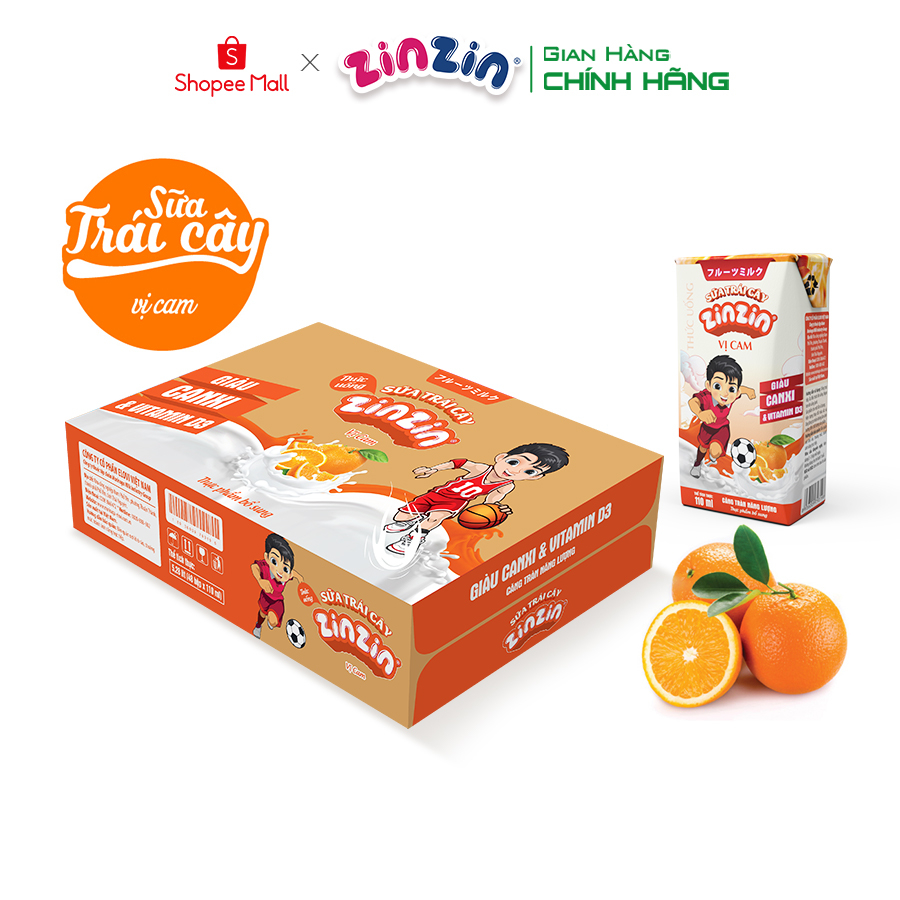 Thùng 48 hộp Sữa trái cây ZinZin vị cam 110ml