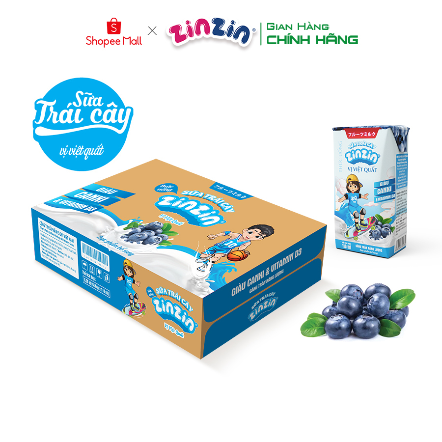 Thùng 48 hộp Sữa trái cây ZinZin vị việt quất 110ml