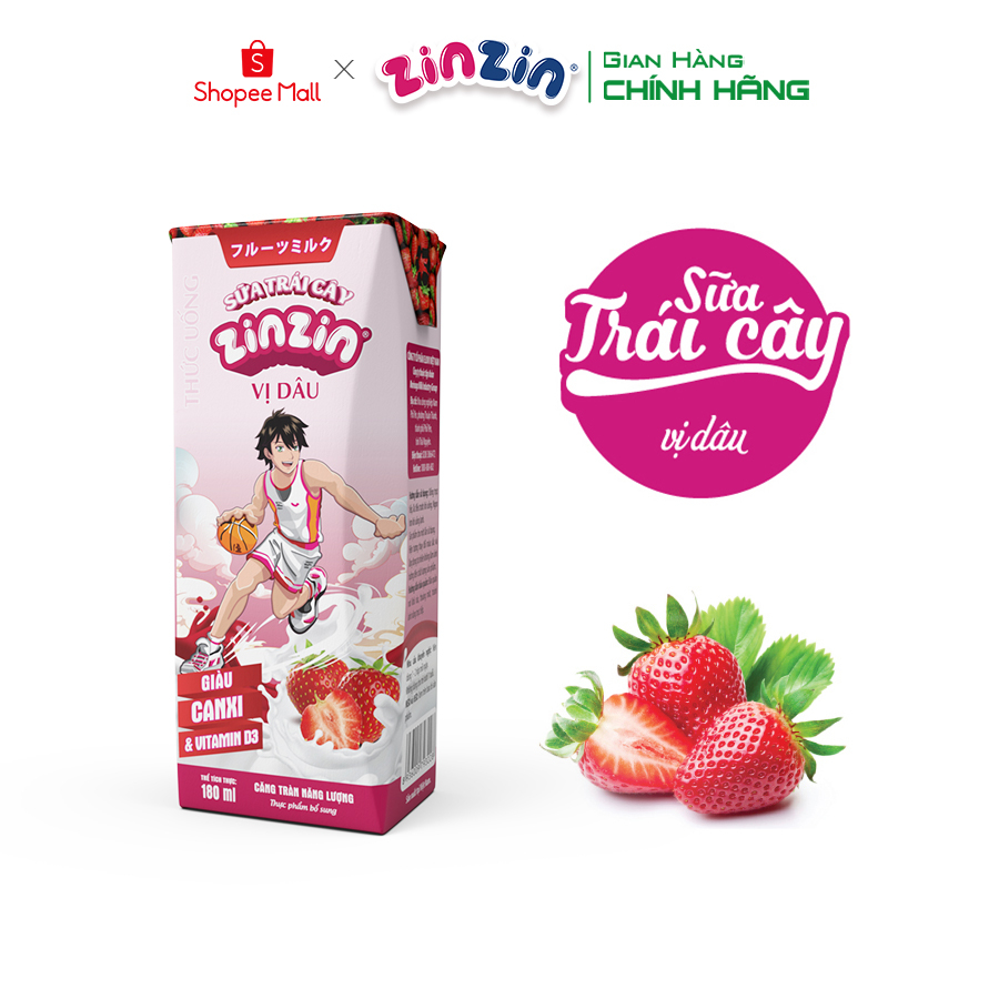 Thùng 48 hộp Sữa trái cây ZinZin vị dâu 180ml - Siêu ưu đãi