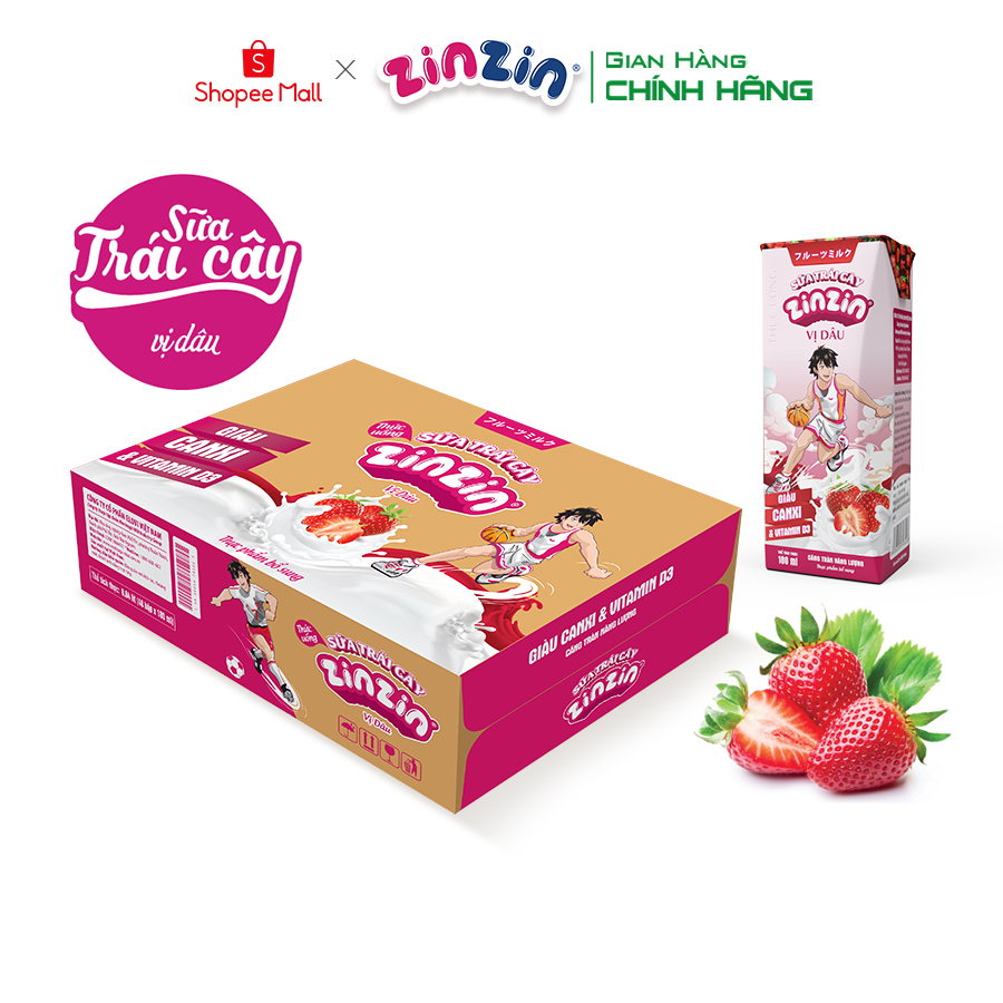 Thùng 48 hộp Sữa trái cây ZinZin vị dâu 180ml - Siêu ưu đãi