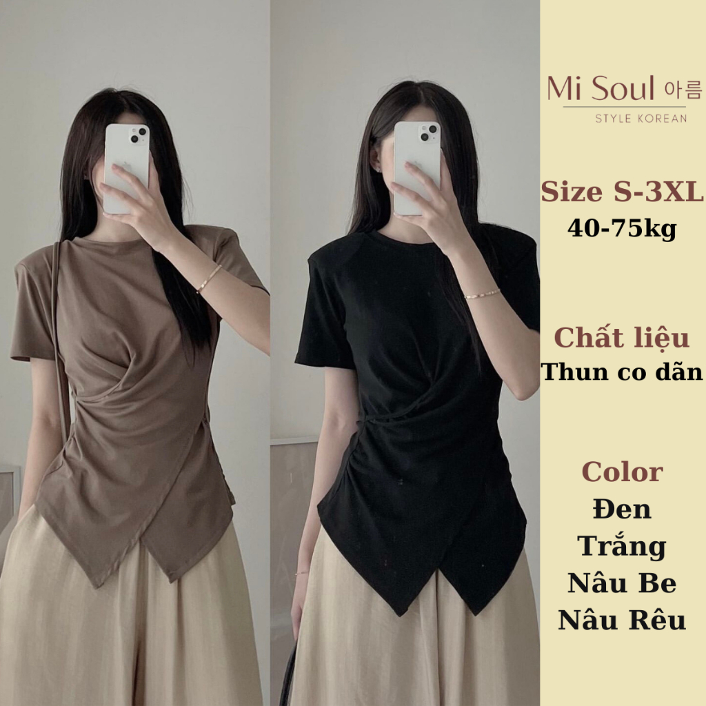 Áo Thun Xoắn Eo Cổ Tròn MiSoul BigSize , Áo Cộc Tay BigSize Vạt Chéo 199