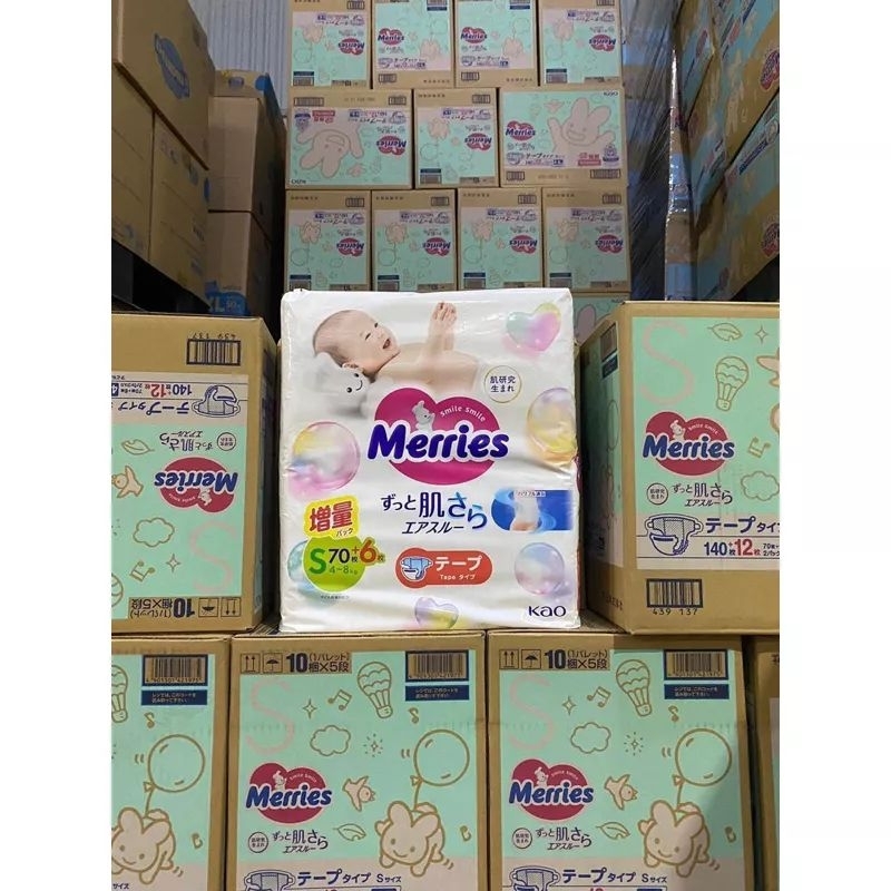 Tã dán/tã quần Merries cộng miếng Nb76+6/S70+6/M56+4/M52+6/L44+6/L54+4/Xl38+6