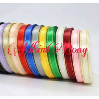 Ruy băng lụa viền nhũ vàng 1cm (cuộn 22m)