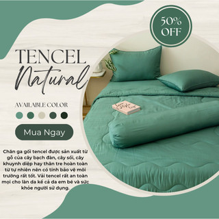 Bộ 5 món -chăn ga gối tencel trơn màu xanh cẩm thạch