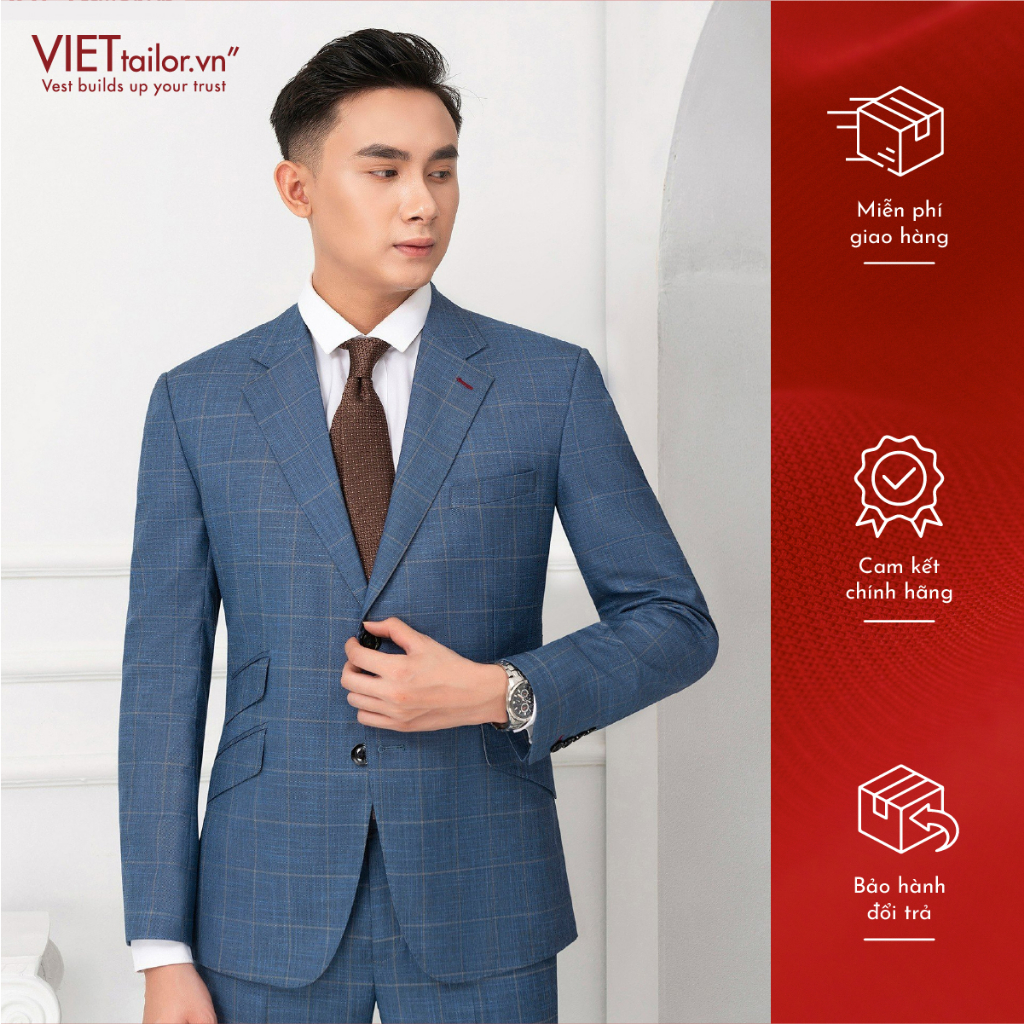 Bộ Suit Xanh Kẻ Caro 2 Khuy Cao Cấp TT202