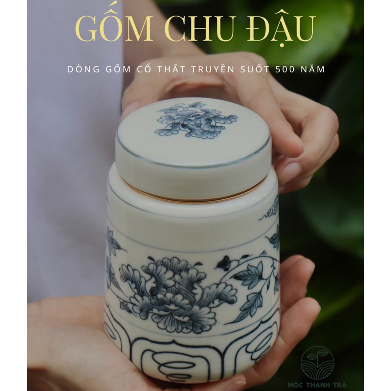 HỘP TRÀ. Hộp Đựng Trà bằng Gốm (Hũ) - Gốm Chu Đậu, đựng được 250G Trà