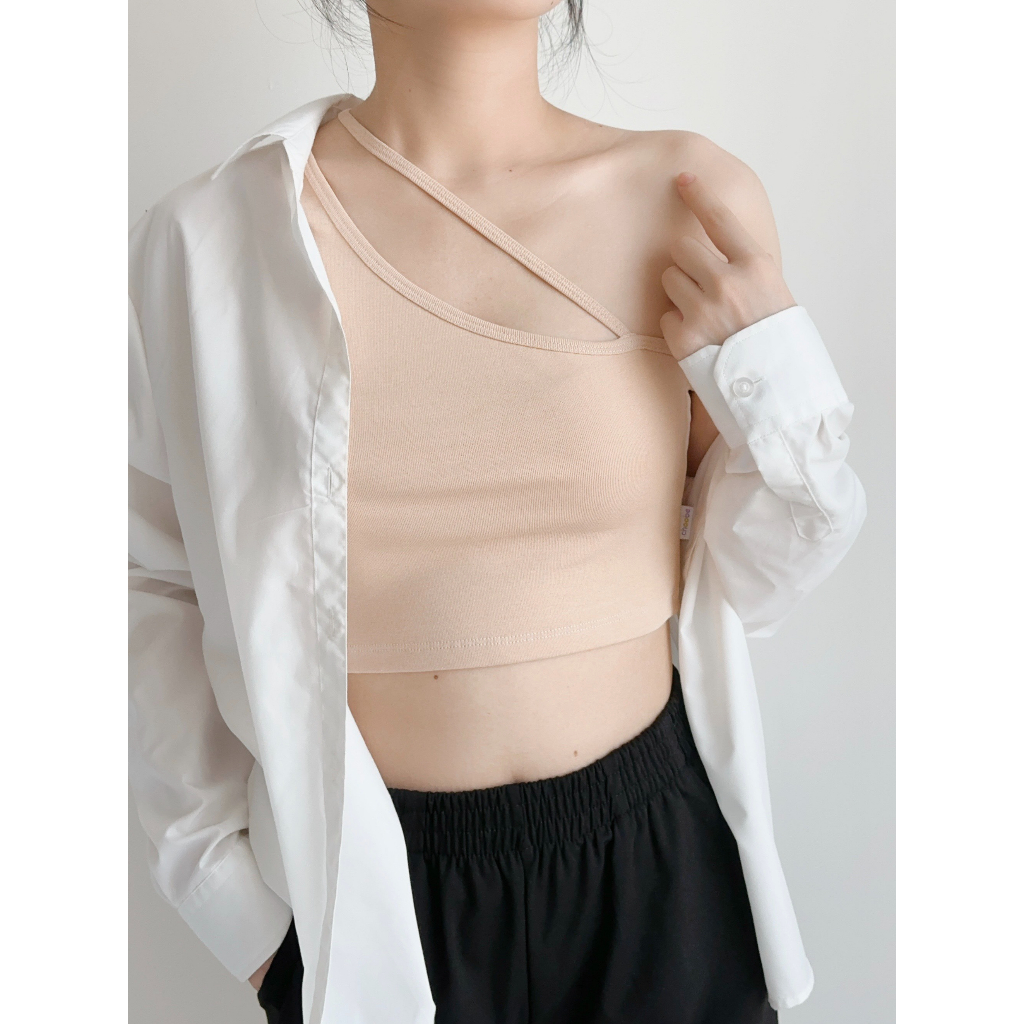 Áo croptop Choobe nữ lệch vai phối dây chéo cá tính dáng ôm body chất vải co giãn tốt A65 | BigBuy360 - bigbuy360.vn