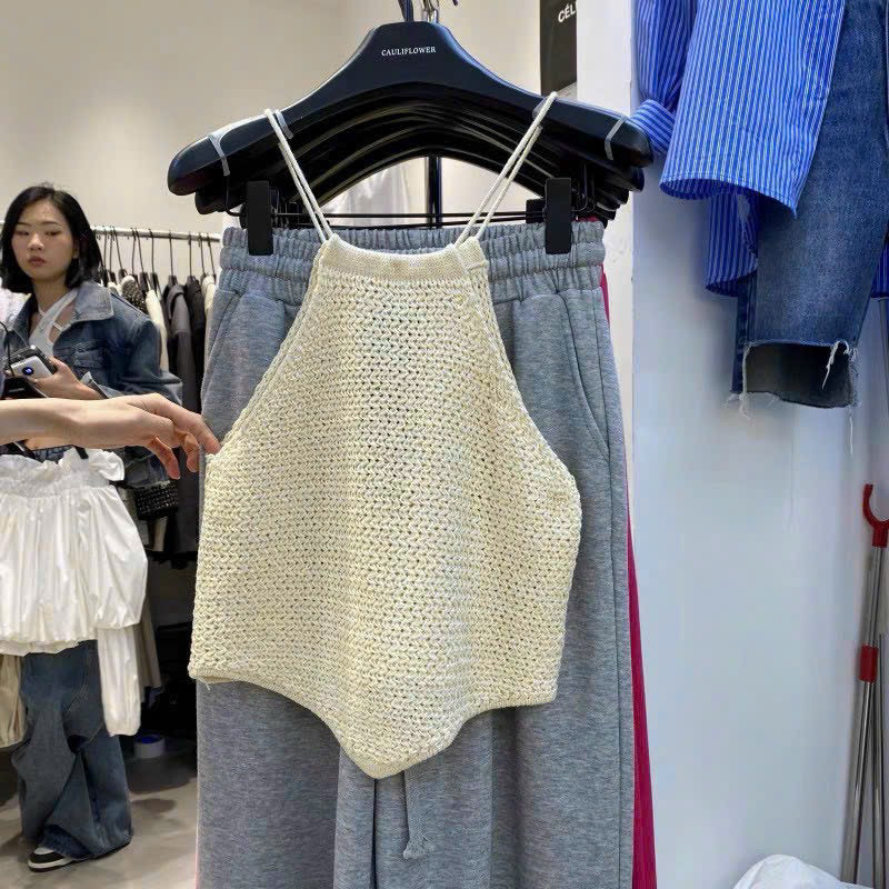 Áo len yếm rút dây, len hạt gạo dày dặn, dây yếm tuỳ chỉnh được