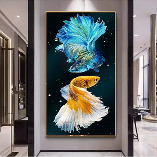 Tranh thêu Đôi Cá Phú Quý size 50x90cm - tranh chưa thêu