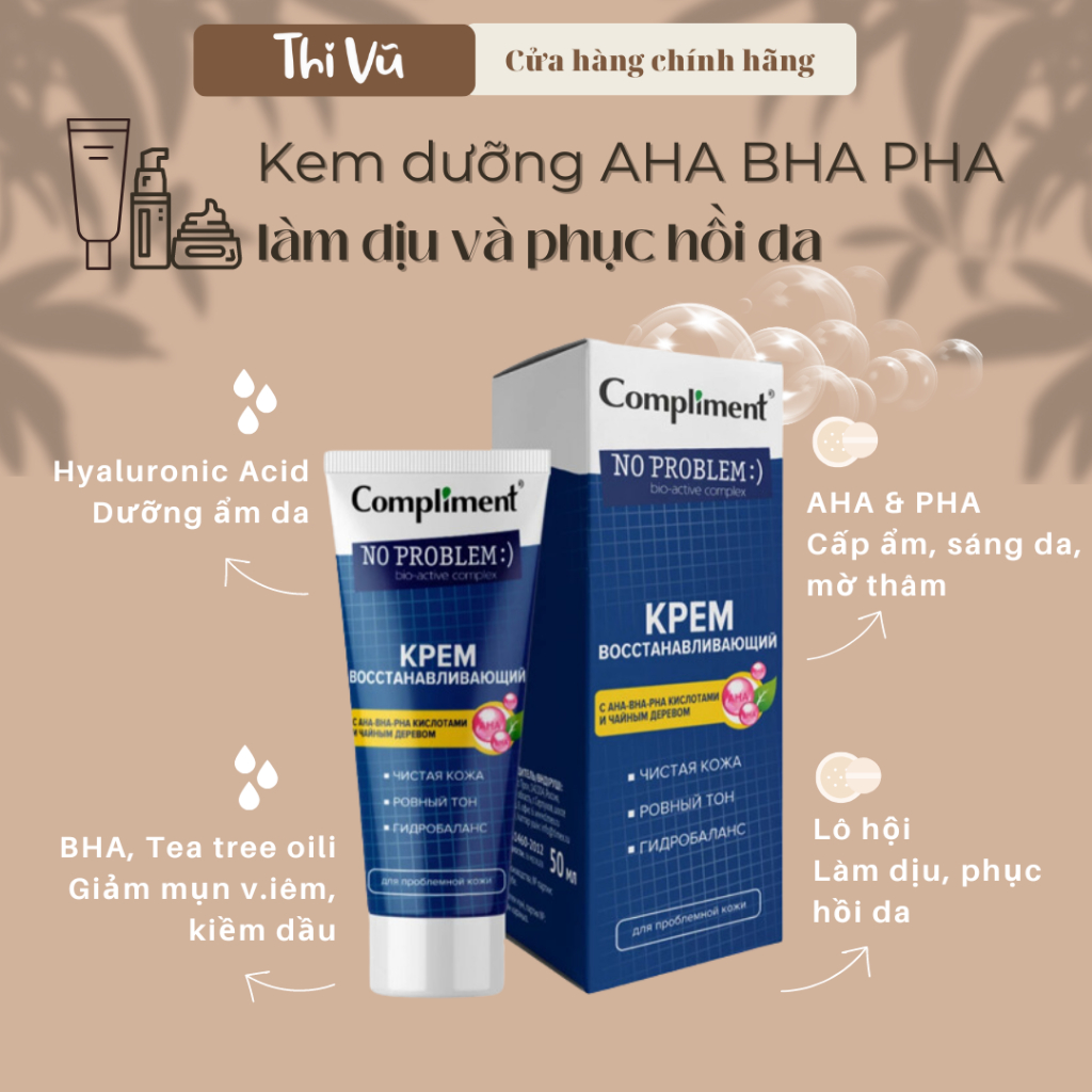 Kem dưỡng Compliment No problem AHA-BHA-PHA phục hồi, tái tạo da dầu mụn 50ml