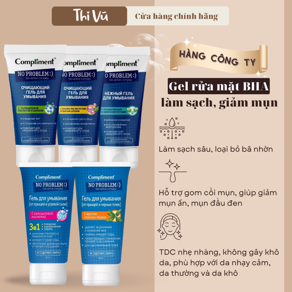 Sữa rửa mặt Compliment No Problem làm sạch sâu, giảm mụn 200ml - Thi Vũ