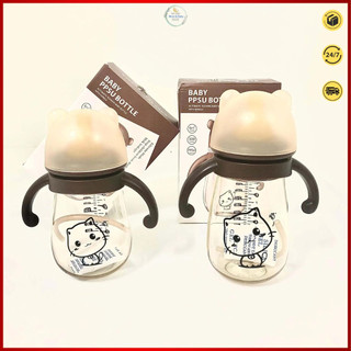 Bình sữa ppsu mèo kitty cổ rộng cao cấp 240ml/300ml có van chống sặc cho bé