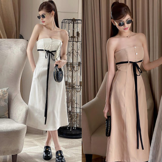 Đầm cúp ngực đi dự tiệc cưới thiết kế dáng midi, thắt nơ sang trọng - KAYLIN