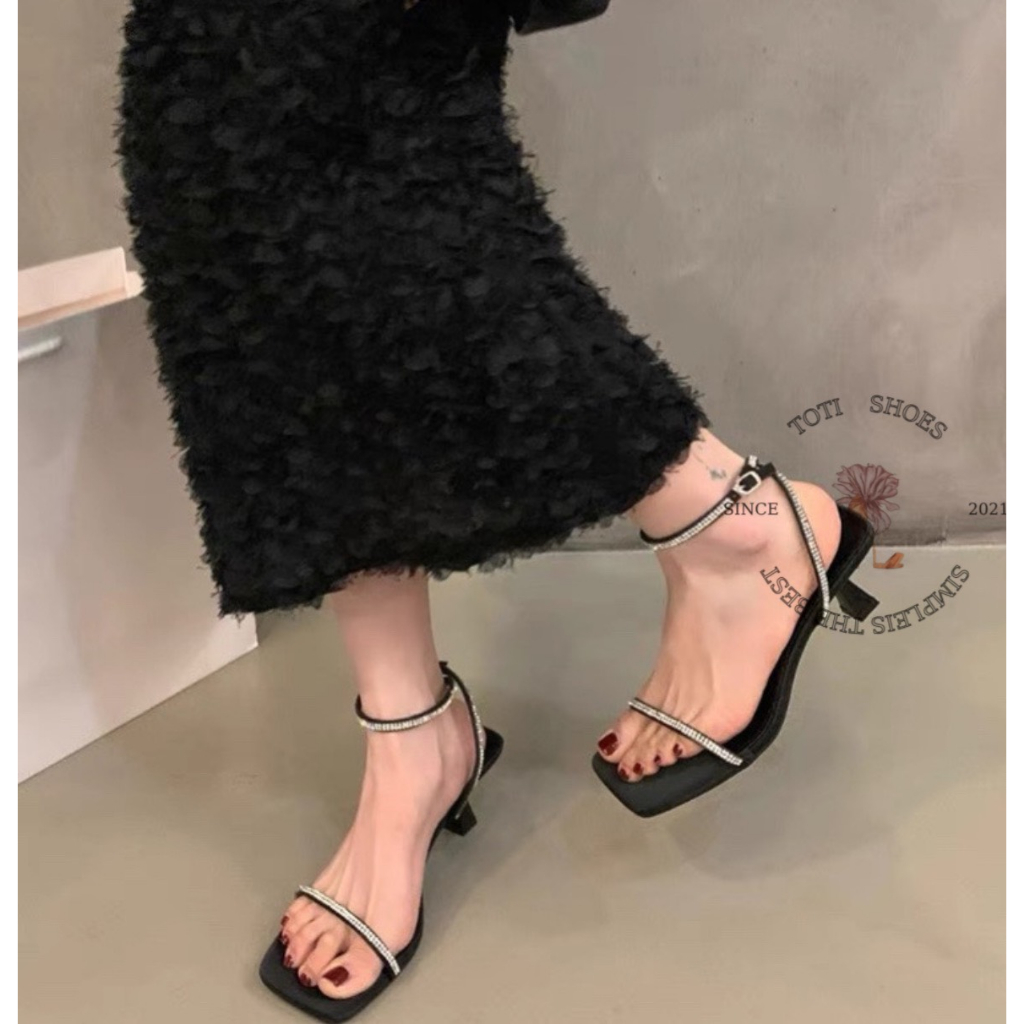 GIÀY CAO GÓT TOTIIE STORE - SANDAL NỮ QUAI NGANG MẢNH ĐÍNH ĐÁ THỜI TRANG HIỆN ĐẠI TEST
