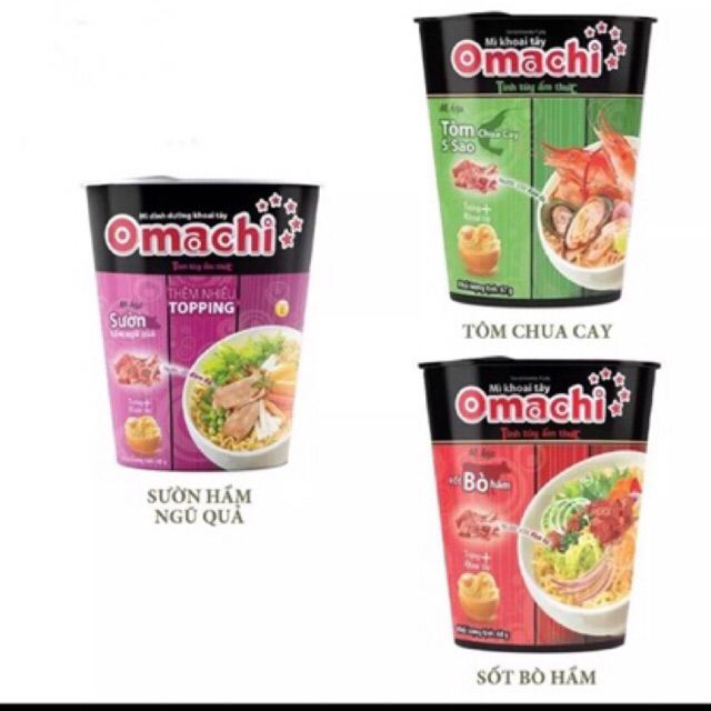 Mì ly Omachi vị lẩu thái tôm, xốt bò hầm, sườn hầm ngủ quả 69g ( chỉ giao khu vực tp.hcm)