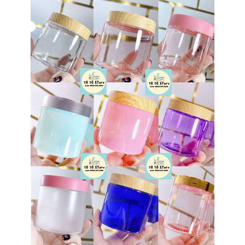 ( 150g - 200g - 250g ) Hủ nhựa nắp gỗ đựng mỹ phẩm kem body ( Hủ nhựa đựng kem body nắp gỗ / nhựa )