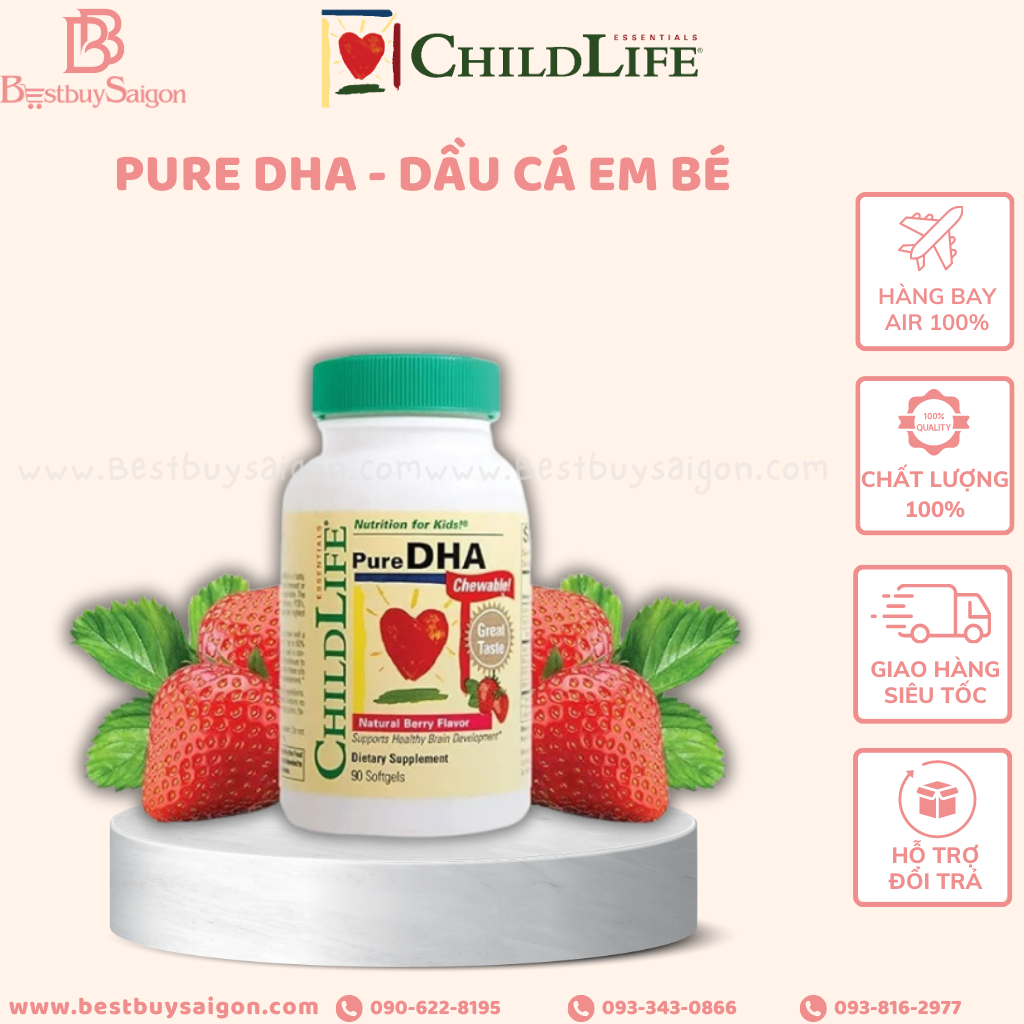 Dầu cá em bé Childlife Pure DHA 250mg 90 Viên Của Mỹ - Hỗ Trợ Trí Tuệ Cho Bé