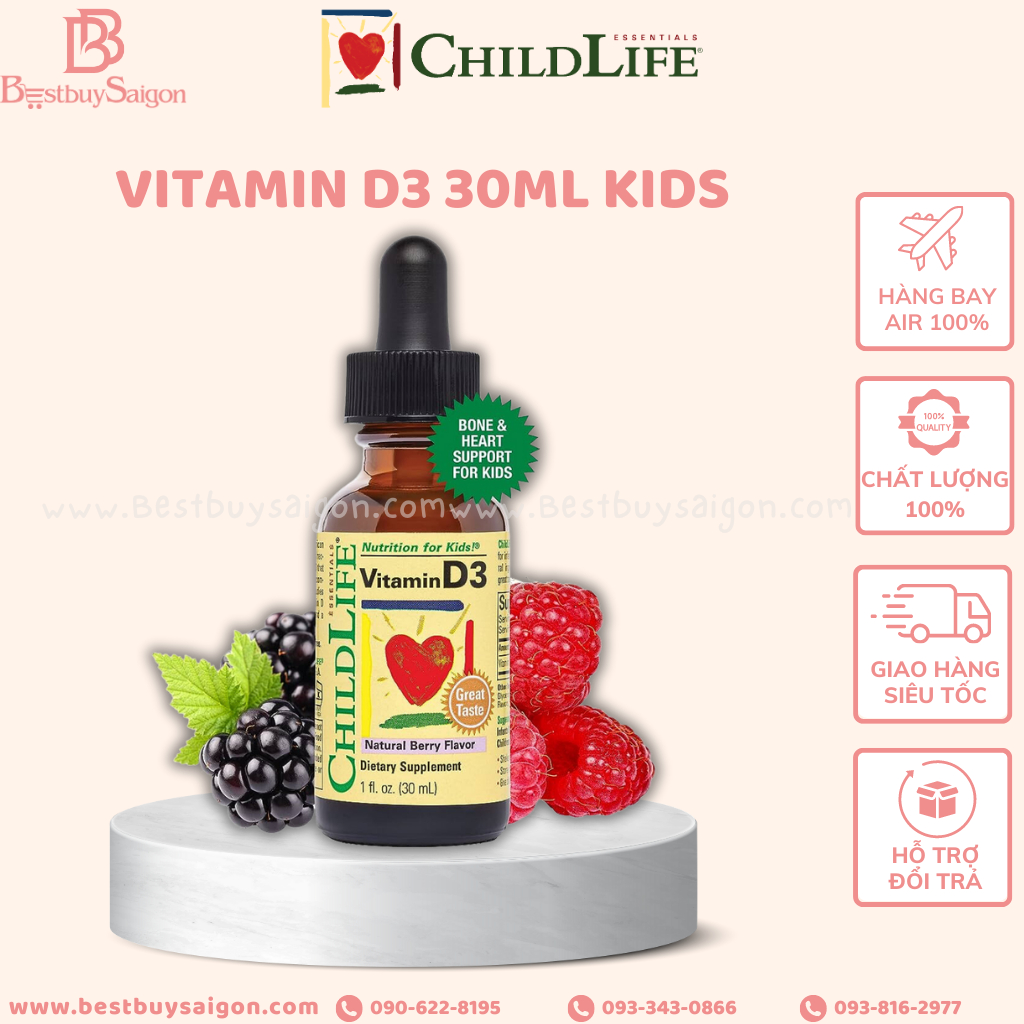 Vitamin D3 Childlife 30ml của Mỹ - bổ sung D3 cho bé từ sơ sinh - Thơm ngon khó cưỡng