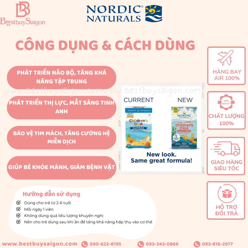 Kẹo dẻo DHA Nordic 30 viên 600mg  cho bé 2-6 tuổi hàng chuẩn Mỹ