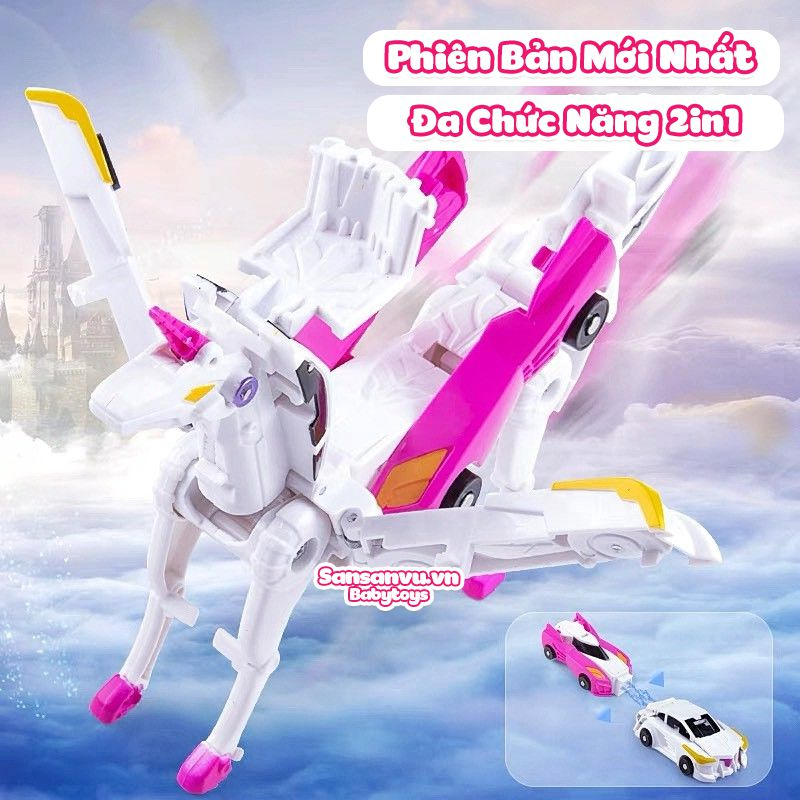Đồ Chơi Oto Biến Hình Kỳ Lân Pegasus Tự Động, Hai Xe Ô Tô Biến Hình Robot Ngựa Unicorn Cho Bé Trai Bé Gái