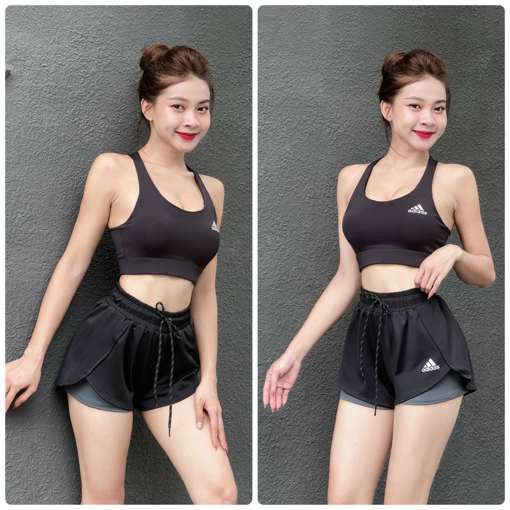 Set Đồ Thể Thao Tập Gym Yoga Nữ - Áo Bra Kèm Mút Quần Đùi 2 Lớp - Vải Co Giãn Thấm Hút - Bộ Bra Siêu Hack Dáng, Độn Mông
