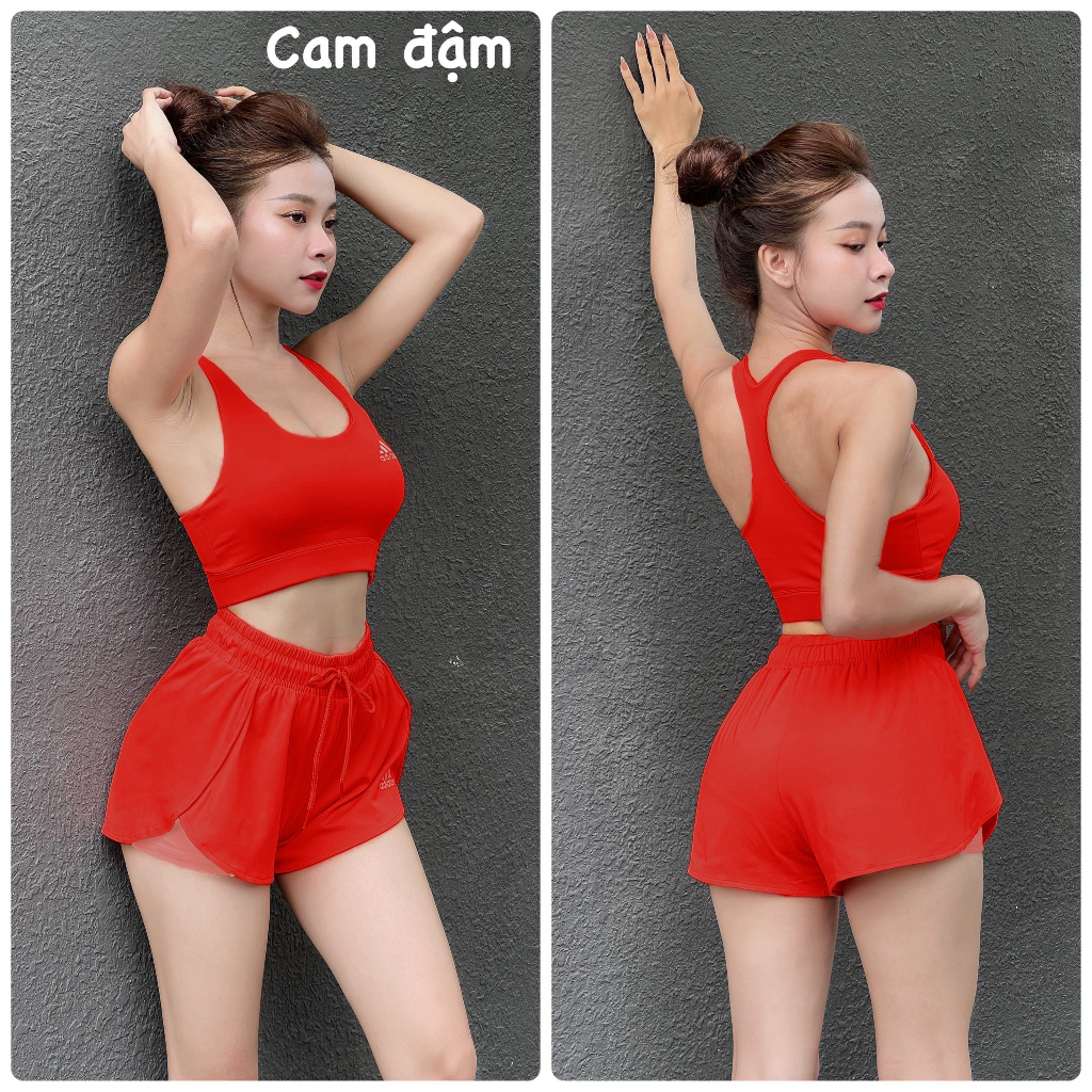 Set Đồ Thể Thao Tập Gym Yoga Nữ - Áo Bra Kèm Mút Quần Đùi 2 Lớp - Vải Co Giãn Thấm Hút - Bộ Bra Siêu Hack Dáng, Độn Mông