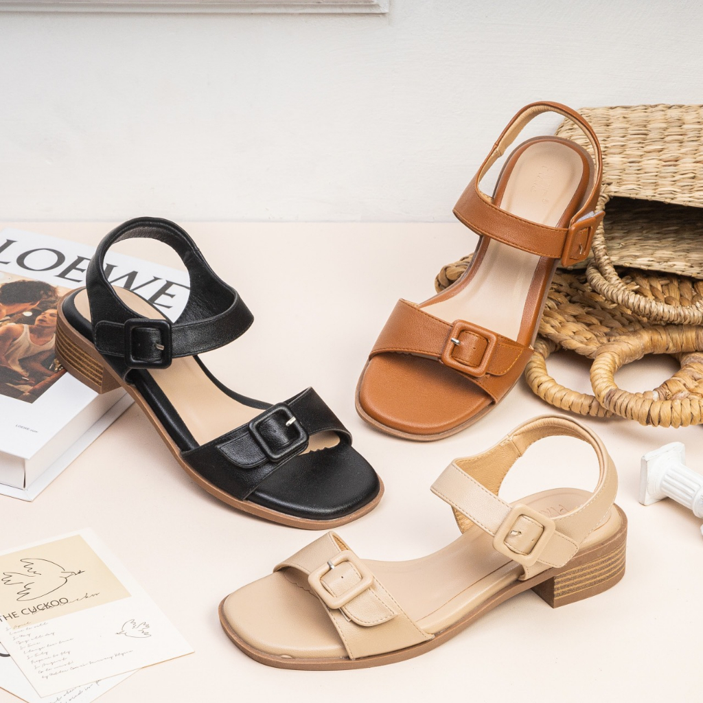 Giày Sandal Cao Gót 3cm Quai Phối Khóa H164