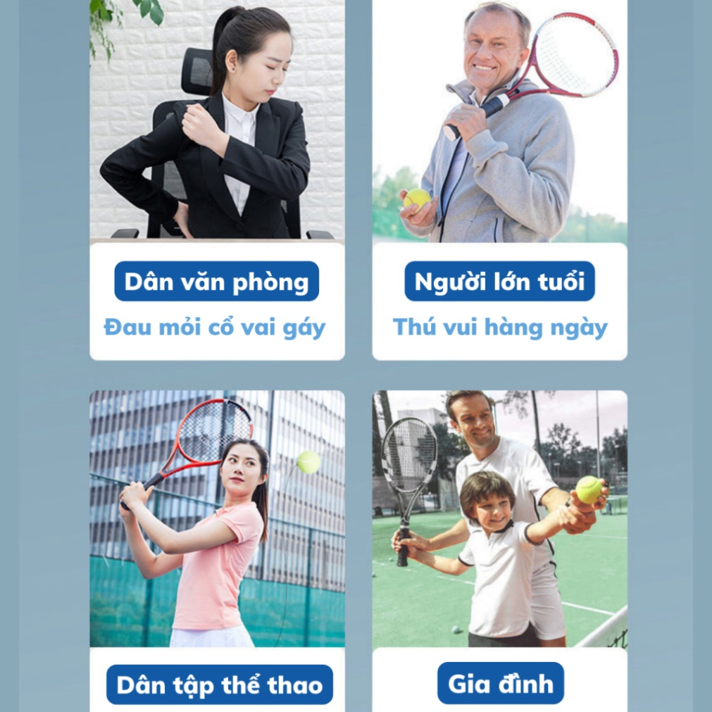 Dụng cụ đánh bóng tennis MỘT MÌNH tại NHÀ kèm VỢT+ĐẾ+BÓNG. KHÔNG cần THUÊ sân tập, mà chi phí thấp như vợt cầu lông