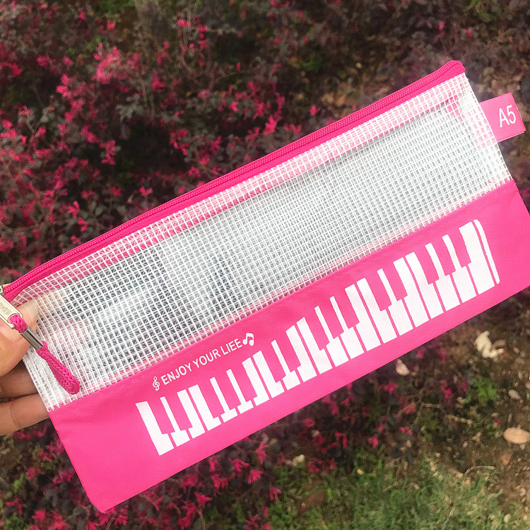 Túi Lưới Đựng Bút Họa Tiết Phím Piano, túi đựng bút chì