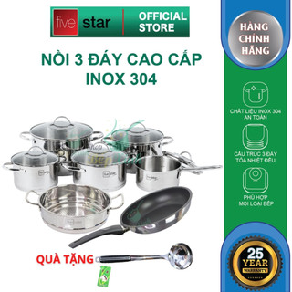 Bộ nồi chảo chống dính cao cấp Fivestar Plus 6 món nắp kính , dùng được mọi bếp - tặng 1 vá canh