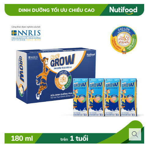 Thùng 48 Hộp 180ml Sữa Bột Pha Sẵn Nuvi Grow Trên 1 Tuổi - Phát Triển Chiều Cao