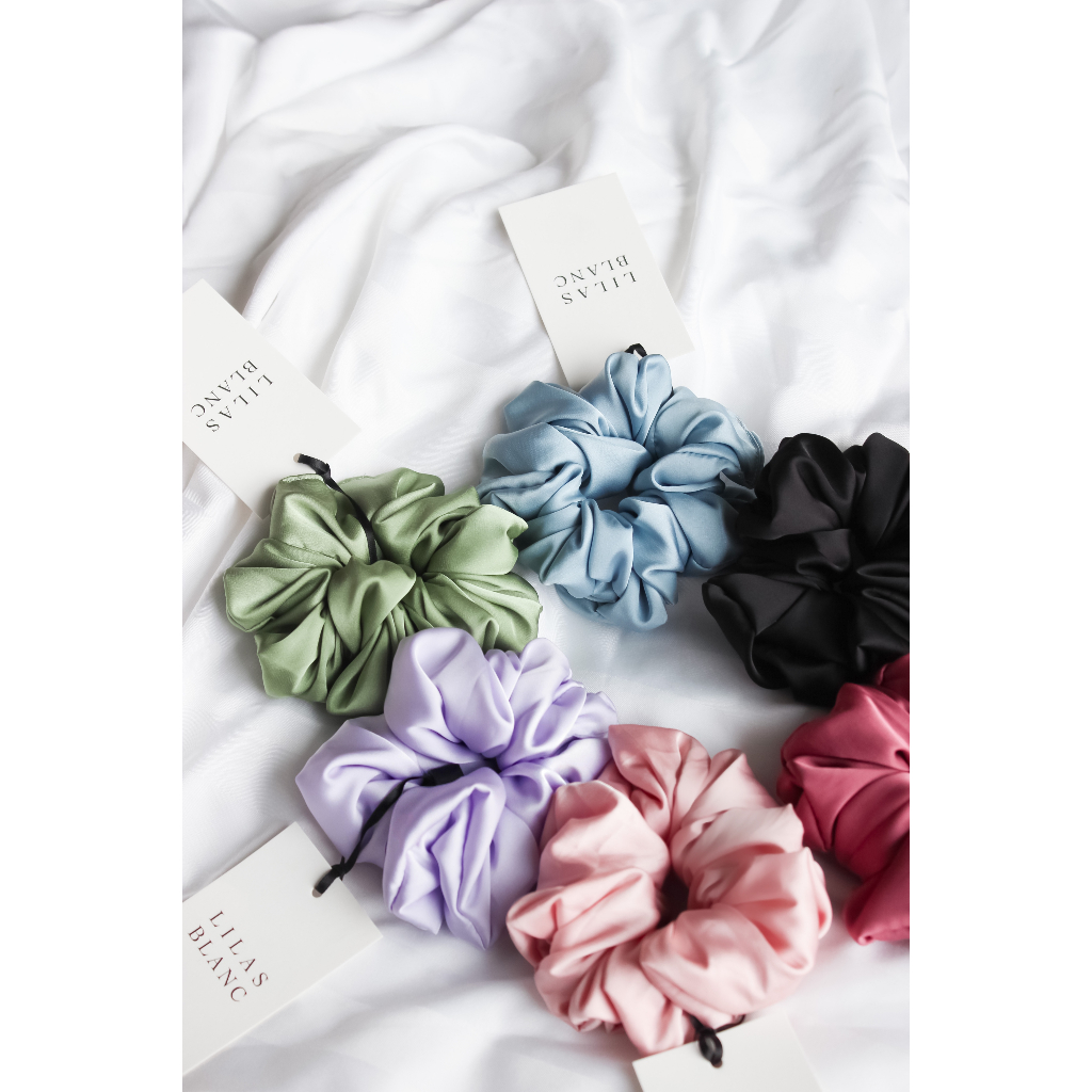 Set 6 dây cột tóc Buộc tóc Scrunchie Handmade bigsize Chất Liệu Lụa Nhiều Màu LILAS BLANC