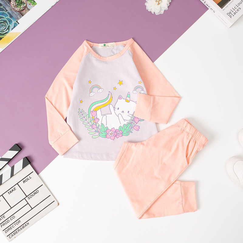 Bộ bé gái thu đông tay ráp lăng 2-10y . Chất cotton mềm mịn, thoáng mát, thấm hút mồ hôi, co giãn tốt