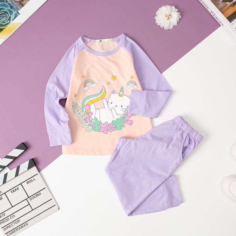 Bộ bé gái thu đông tay ráp lăng 2-10y . Chất cotton mềm mịn, thoáng mát, thấm hút mồ hôi, co giãn tốt