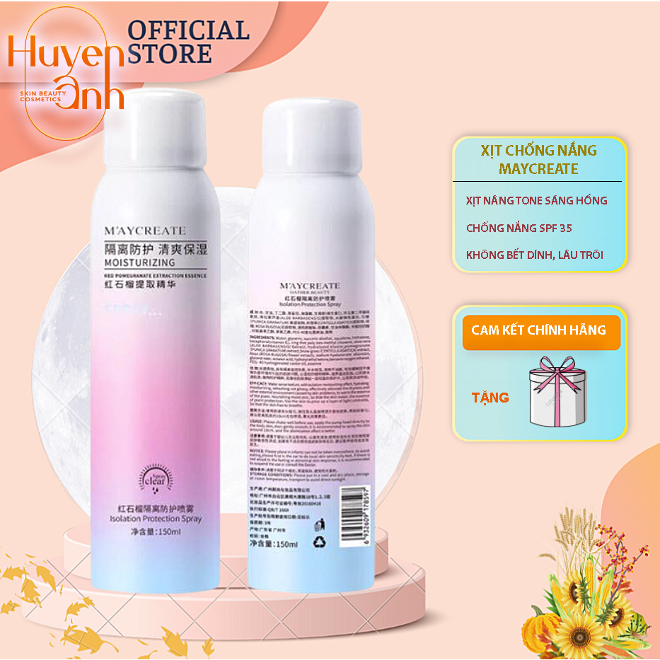 Xịt Chống Nắng Trắng Da Maycreate 150ml Spf35