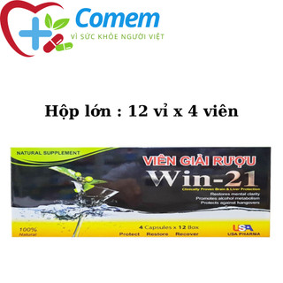 Viên giải rượu Win-21 USA hộp 4V, Uống 2 viên chống say trước khi uống rượu bia, Giúp giải rượu nhanh chóng giải độc gan