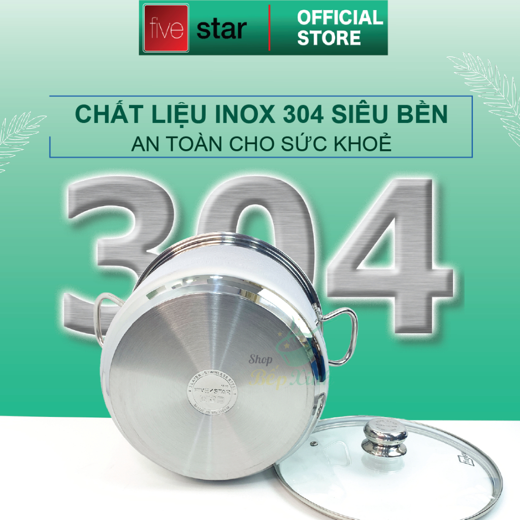 Nồi luộc gà inox 304 cao cấp Fivestar Plush 28cm nắp kính , 3 đáy dùng được mọi bếp ( tặng 1 vá canh inox )